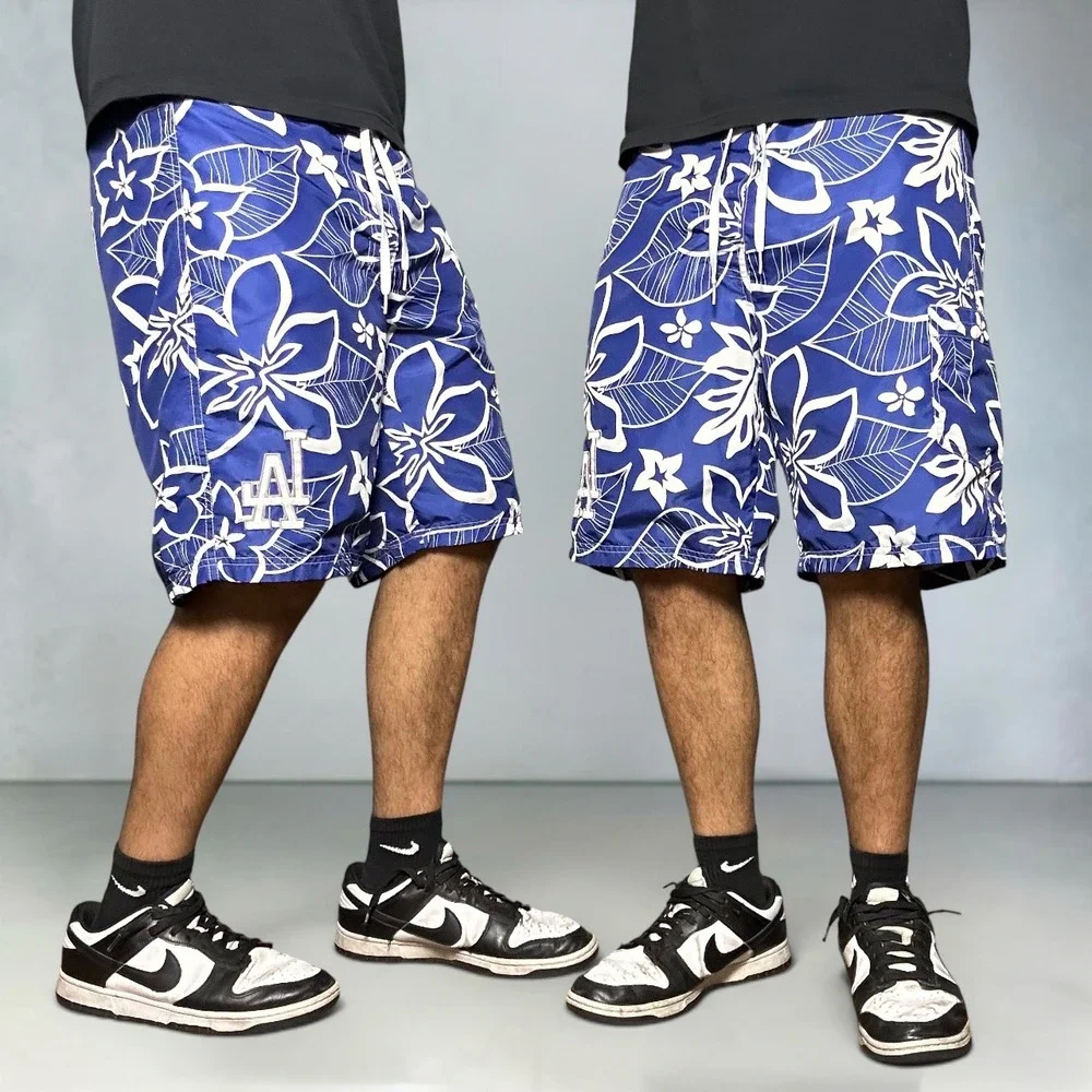 MLB Los Angeles Dodgers Floral Board Shorts Blue White Y2K Skater Size‎ Medium